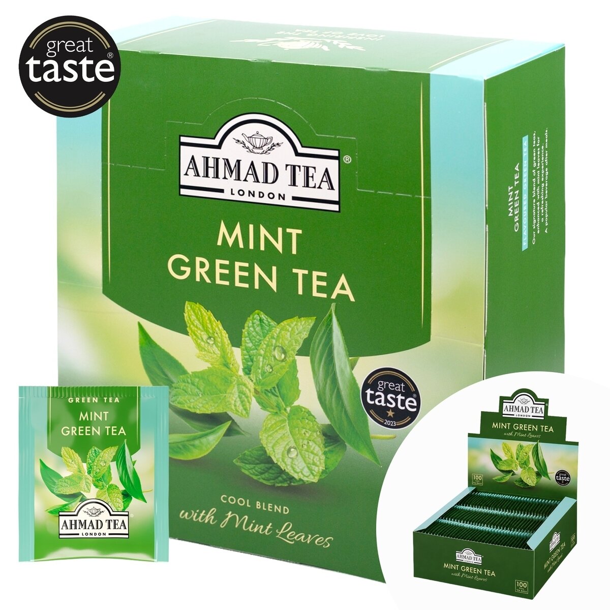 Ahmad žalioji arbata „Mint Mystique“, 100 arbatos pakelių folijos vokeliuose