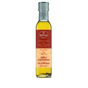 Alyvuogių aliejus OLITALIA, Extra Virgin, su česnakais ir aitriosiomis paprikomis, 250 ml Alyvuogių aliejus OLITALIA, Extra Virgin, su česnakais ir aitriosiomis paprikomis, 250 ml