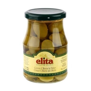 Alyvuogės ELITA, žaliosios, su kauliukais, L dydis, 370 g/ 190 g