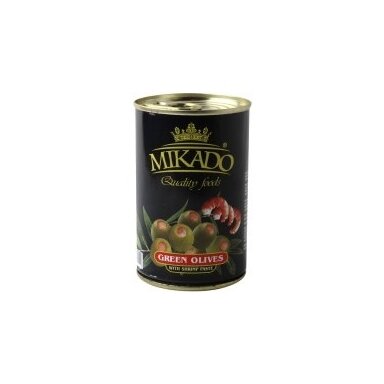 Alyvuogės MIKADO, su krevečių įdaru, M dydis, 300 g / 110 g