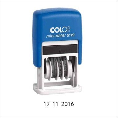 Antspaudas COLOP Mini Dater S120 03 su juoda pagalvėle Antspaudas COLOP Mini Dater S120 03 su juoda pagalvėle