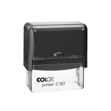 Antspaudas COLOP Printer C50, juodas korpusas, mėlyna pagalvėlė