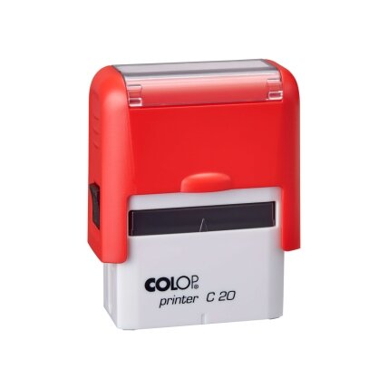 Antspaudas COLOP Printer C20, raudonas korpusas, mėlyna pagalvėlė Antspaudas COLOP Printer C20, raudonas korpusas, mėlyna pagalvėlė