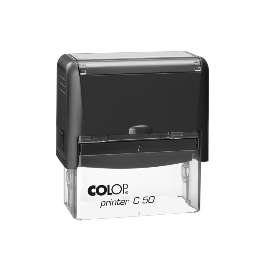 Antspaudas COLOP Printer C50, juodas korpusas, mėlyna pagalvėlė