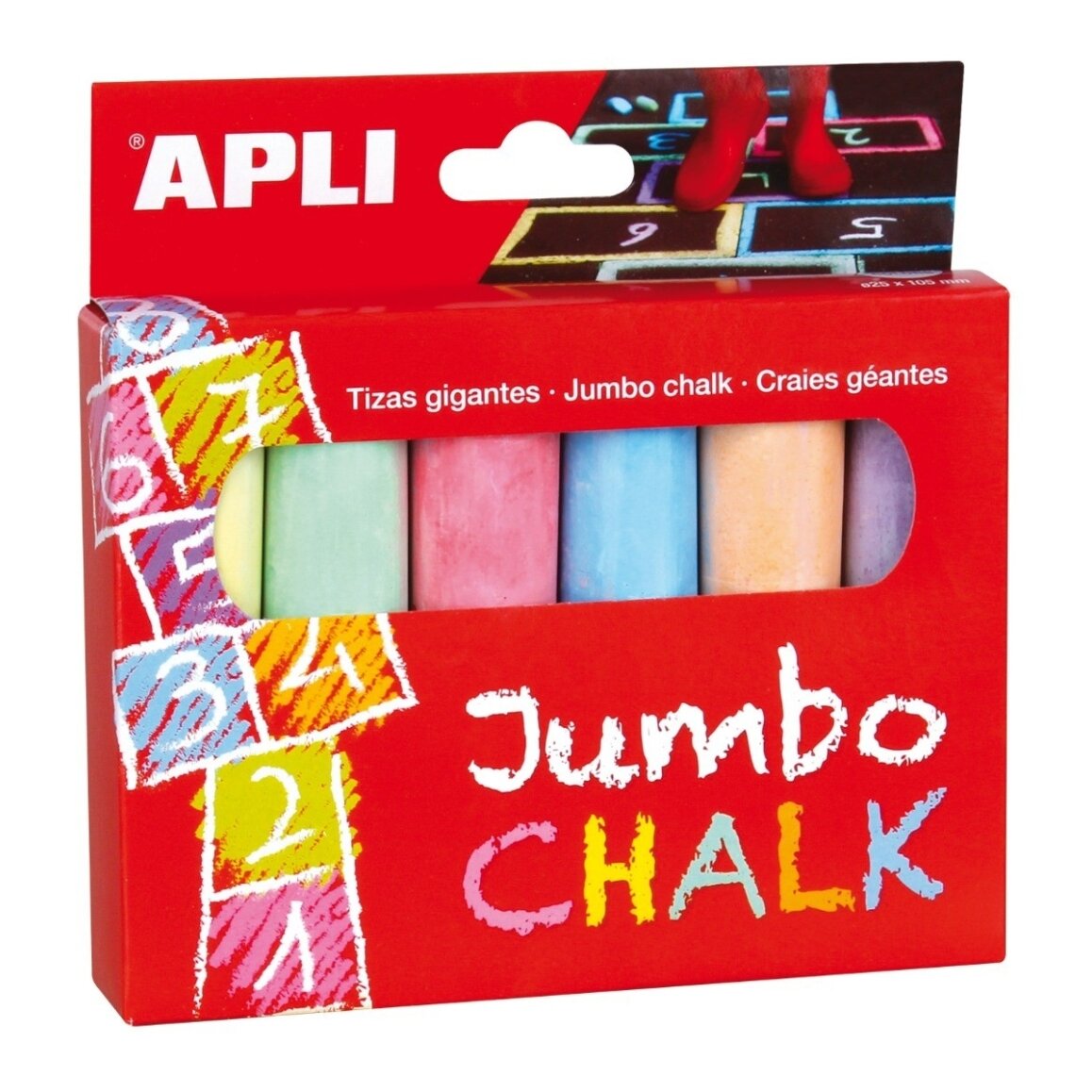 APLI Kids milžiniškos kreidos, 6 vnt. (spalvotos)