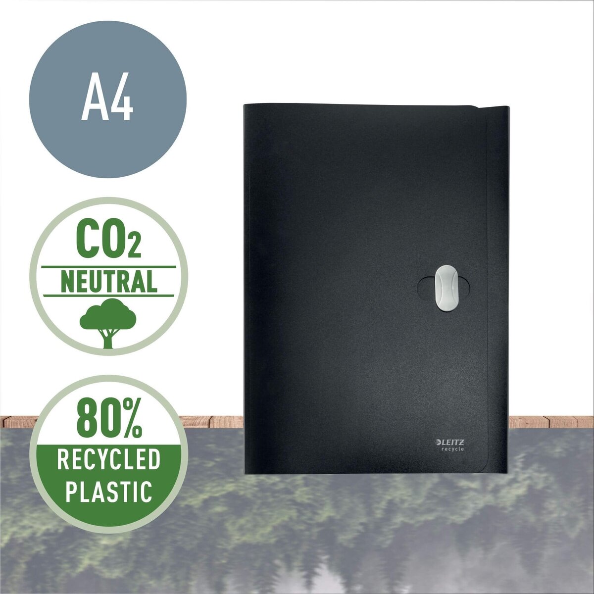 Aplankas dokumentams Leitz Recycle, A4, PP, 3 atvartai, juoodos sp. 1 Aplankas dokumentams Leitz Recycle, A4, PP, 3 atvartai, juoodos sp. 1