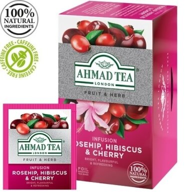 Arbata AHMAD ROSEHIP & CHERRY 20 vokelių po 2g Arbata AHMAD ROSEHIP & CHERRY 20 vokelių po 2g