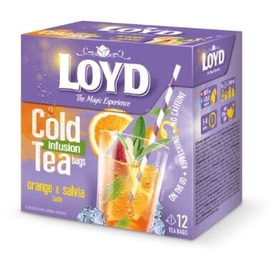 Arbata LOYD Cold Infusion, apelsinų ir šalavijų skonio, 12 x 2,5 g