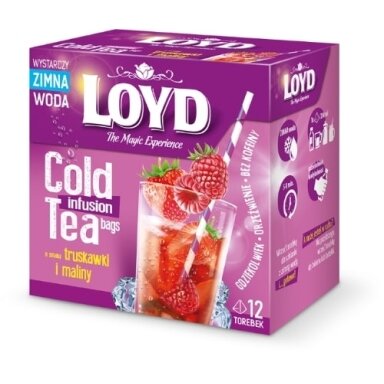 Arbata LOYD Cold Infusion, braškių ir aviečių skonio, 12 x 2,5 g