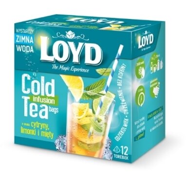 Arbata LOYD Cold Infusion, citrinų, žaliųjų citinų ir mėtų skonio, 12 x 2,5 g Arbata LOYD Cold Infusion, citrinų, žaliųjų citinų ir mėtų skonio, 12 x 2,5 g