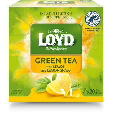 Aromatizuota žalioji arbata LOYD, su citrinų žievelėmis ir citrinžole, 20 x 1.5g