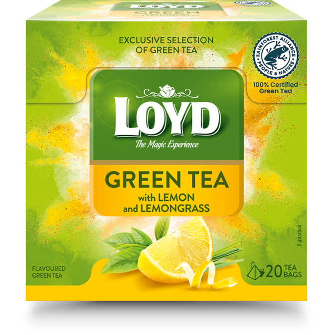 Aromatizuota žalioji arbata LOYD, su citrinų žievelėmis ir citrinžole, 20 x 1.5g
