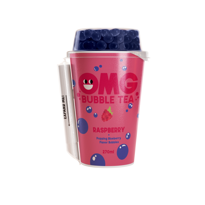 Arbatos gėrimas OMG, aviečių skonio su mėlynių burbuliukais, 270 ml