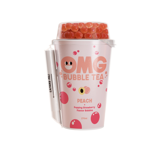 Arbatos gėrimas OMG, persikų skonio su braškių burbuliukais, 270 ml