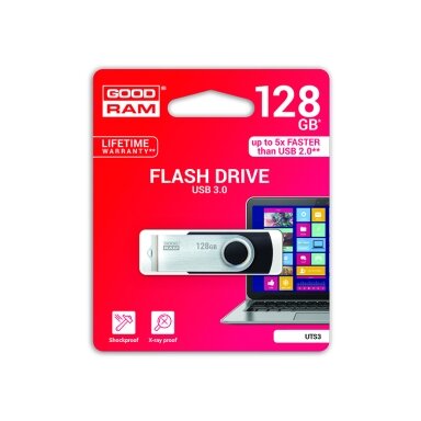 Atmintinė USB 3.2 Gen 1 GOODRAM UTS3 128GB, juoda sp. Atmintinė USB 3.2 Gen 1 GOODRAM UTS3 128GB, juoda sp.