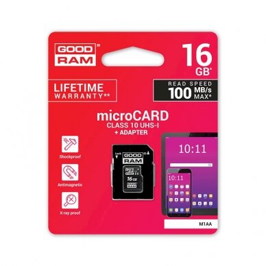 Atminties kortelė MICRO CARD cl 10 UHS I, 16GB + adapteris