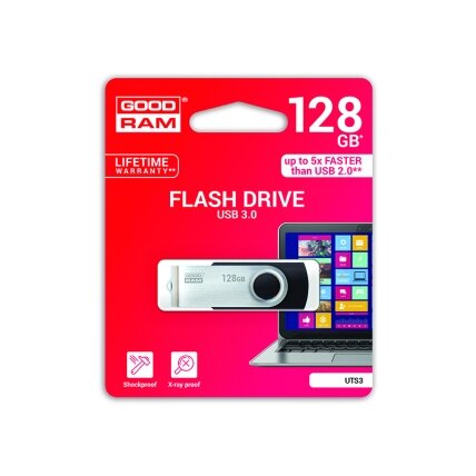 Atmintinė USB 3.2 Gen 1 GOODRAM UTS3 128GB, juoda sp. Atmintinė USB 3.2 Gen 1 GOODRAM UTS3 128GB, juoda sp.