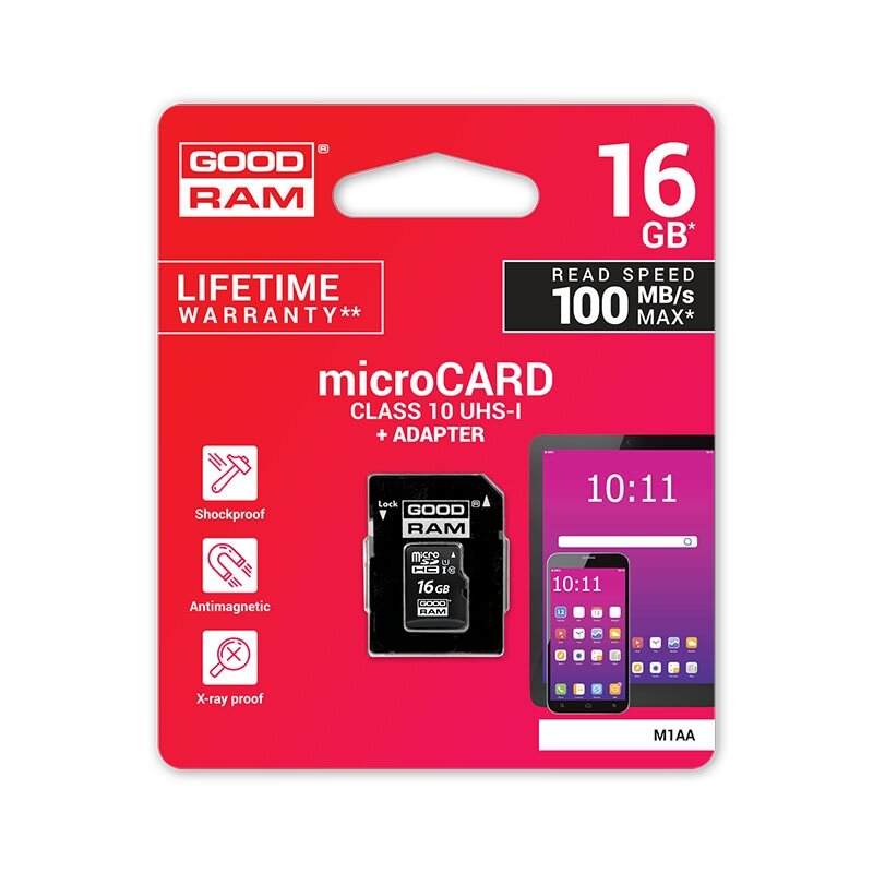 Atminties kortelė MICRO CARD cl 10 UHS I, 16GB + adapteris Atminties kortelė MICRO CARD cl 10 UHS I, 16GB + adapteris