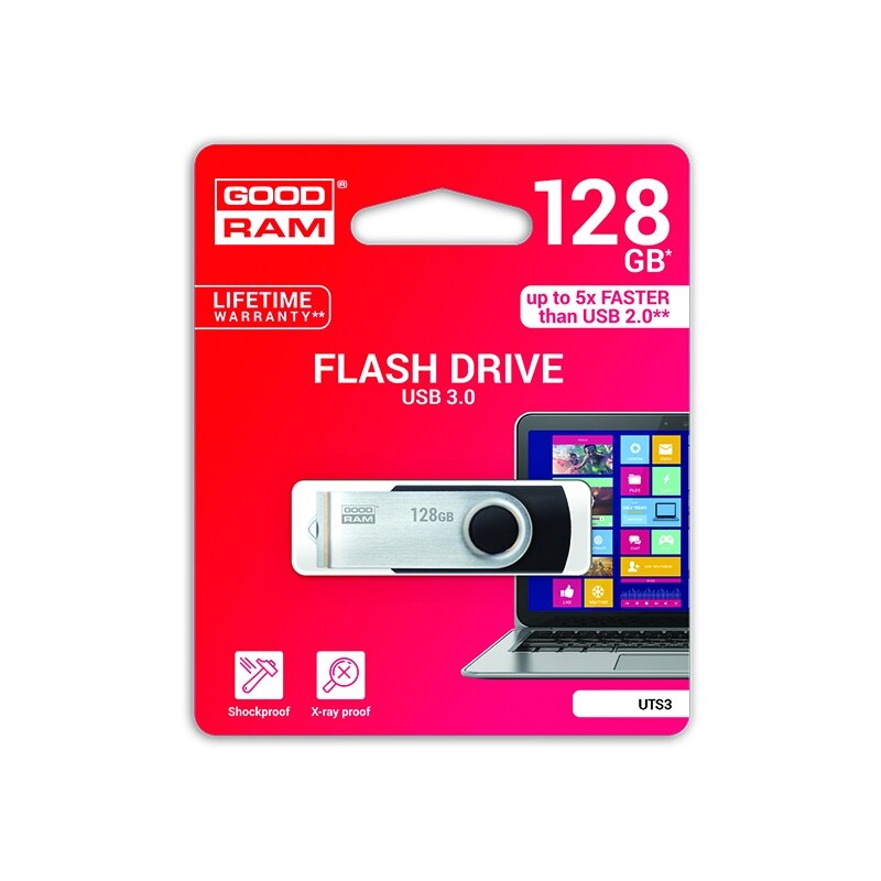 Atmintinė USB 3.2 Gen 1 GOODRAM UTS3 128GB, juoda sp. Atmintinė USB 3.2 Gen 1 GOODRAM UTS3 128GB, juoda sp.