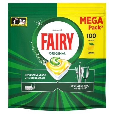 Automatinių indaplovių kapsulės FAIRY Ain1 Lemon, 100vnt Automatinių indaplovių kapsulės FAIRY Ain1 Lemon, 100vnt