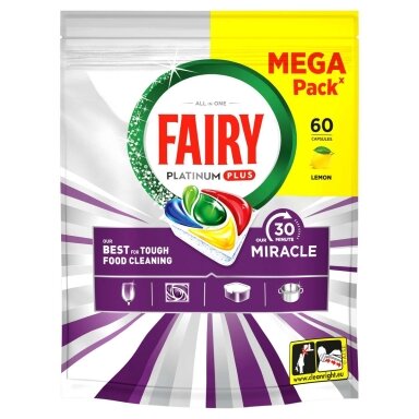 Automatinių indaplovių kapsulės FAIRY Platinum+ Lemon Miracle, 60vnt Automatinių indaplovių kapsulės FAIRY Platinum+ Lemon Miracle, 60vnt