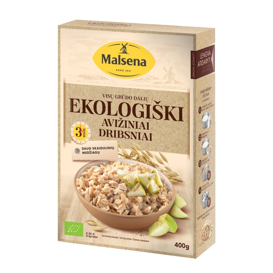 Avižiniai dribsniai MALSENA, Ekologiški, 400g, LT-EKO-001