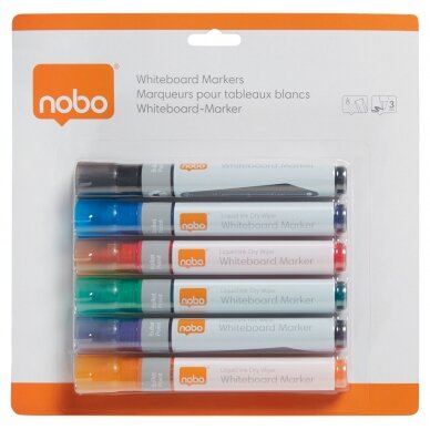 Baltos lentos žymekliai NOBO Liquid Ink, 6 vnt., įv. spalvų 6