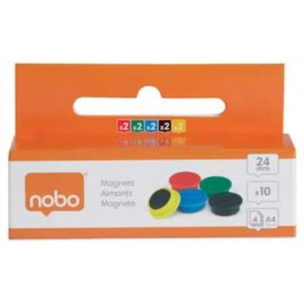Baltosios lentos magnetai Nobo, 24mm, 10 vnt., įvairių spalvų 1 Baltosios lentos magnetai Nobo, 24mm, 10 vnt., įvairių spalvų 1