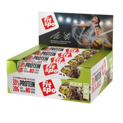 Baltyminis batonėlis FitSpo Crunchy Pistachio, pistacijų skonio, 60 g Baltyminis batonėlis FitSpo Crunchy Pistachio, pistacijų skonio, 60 g
