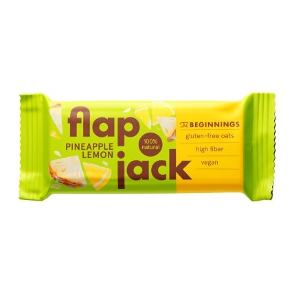 Batonėlis FLAPJACK su ananasais ir citrinomis, veganiškas, be gliuteno, be laktozės, 60 g Batonėlis FLAPJACK su ananasais ir citrinomis, veganiškas, be gliuteno, be laktozės, 60 g