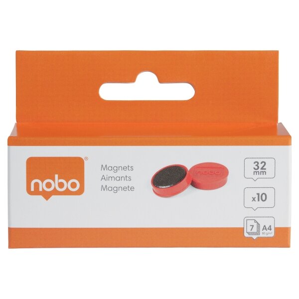 Baltosios lentos magnetai Nobo, 32mm, 10 vnt., raudonos spalvos 2 Baltosios lentos magnetai Nobo, 32mm, 10 vnt., raudonos spalvos 2