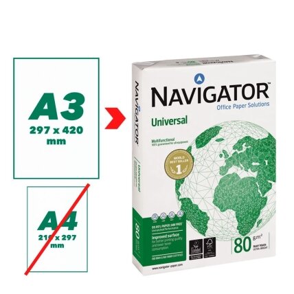 Biuro popierius NAVIGATOR UNIVERSAL, A3, 80 g/m2, 500 lapų Biuro popierius NAVIGATOR UNIVERSAL, A3, 80 g/m2, 500 lapų