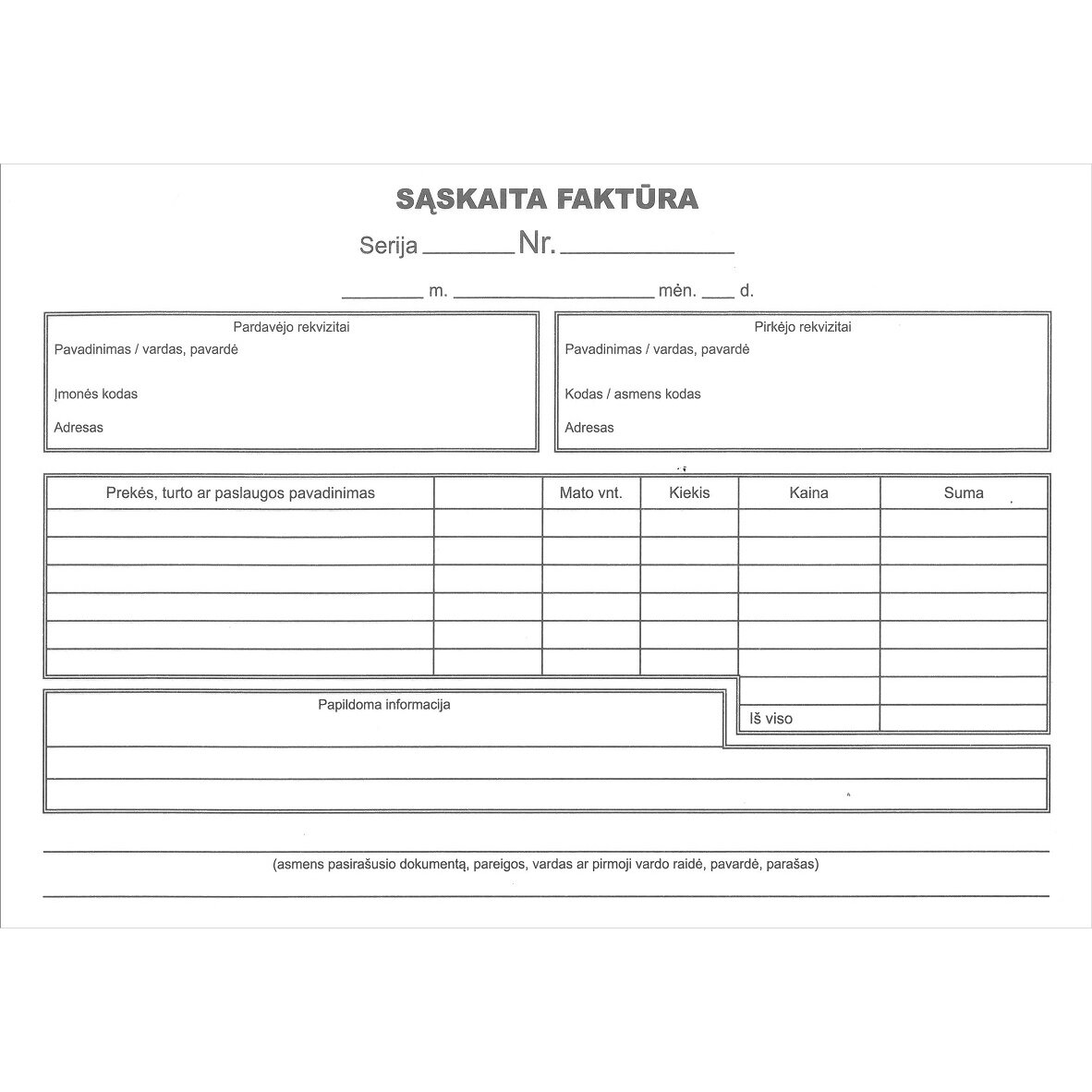 Blankai Sąskaitos-faktūros A5x2x50 be numeracijos, savikopijuojanti