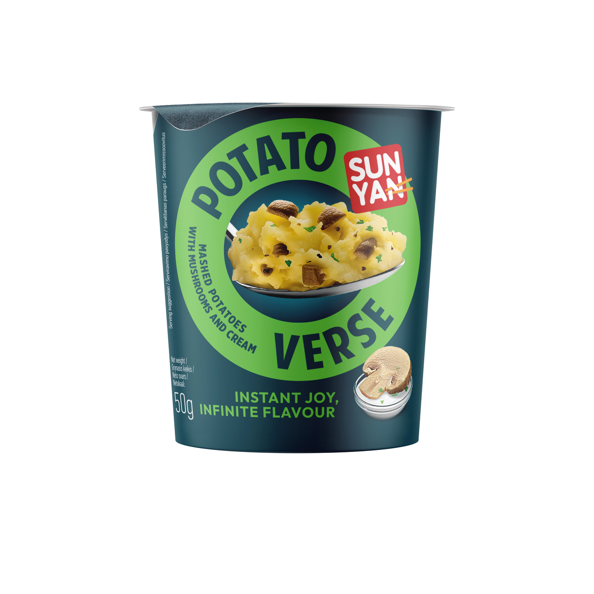 Bulvių košė SUN YAN POTATO VERSE su grybais, indelis, 50g Bulvių košė SUN YAN POTATO VERSE su grybais, indelis, 50g
