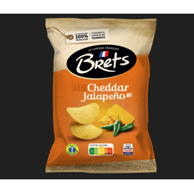 Bulvių traškučiai BRETS, čederio sūrio ir chalapos paprikų skonio, 125g