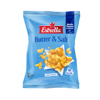 Bulvių traškučiai ESTRELLA, lygaus pjaustymo sviesto ir druskos skonio, 170 g