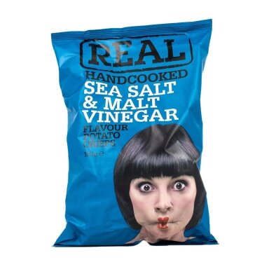 Bulvių traškučiai REAL, jūros druskos ir acto skonio, 150 g