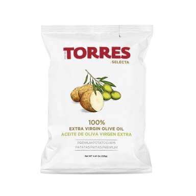 Bulvių traškučiai TORRES, su alyvuogių aliejumi, 125 g Bulvių traškučiai TORRES, su alyvuogių aliejumi, 125 g