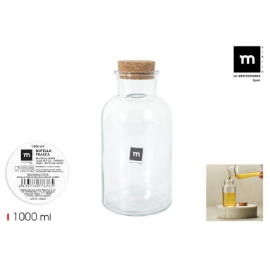 Butelis, su kamščiu, stiklas, 1 l, vnt