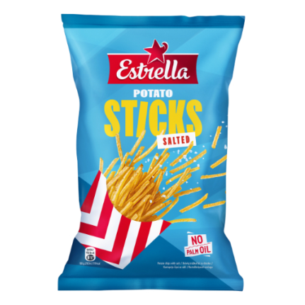 Bulvių traškučiai ESTRELLA STICKS su druska, 70g Bulvių traškučiai ESTRELLA STICKS su druska, 70g