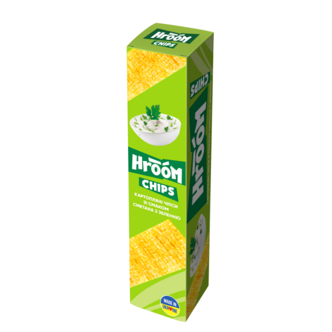 Bulvių traškučiai HROOM, jusotelėmis, grietinės ir žolelių skonio, 50 g