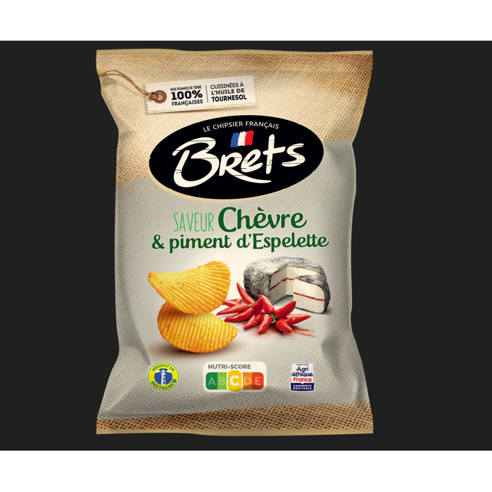 Bulvių traškučiai BRETS, ožkos sūrio ir Espelette pipirų skonio, 125g