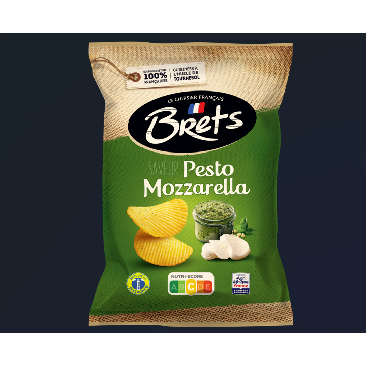 Bulvių traškučiai BRETS, pesto ir mocarelos sūrio skonio, 125 g