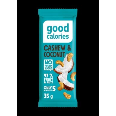 Datulių batonėlis GOOD CALORIES, su anakardžiais, žemės riešutais ir kokosais, 35 g Datulių batonėlis GOOD CALORIES, su anakardžiais, žemės riešutais ir kokosais, 35 g