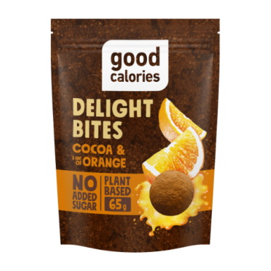 Datulių užkandis GOOD CALORIES, su apelsinais ir kakava, 65 g Datulių užkandis GOOD CALORIES, su apelsinais ir kakava, 65 g