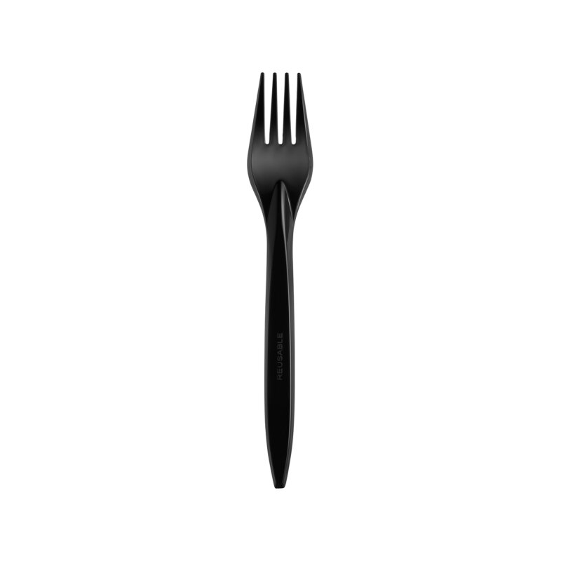 Daugkartinė šakutė, juodos spalvos, plastikinė, 18 cm, 100 vnt.
