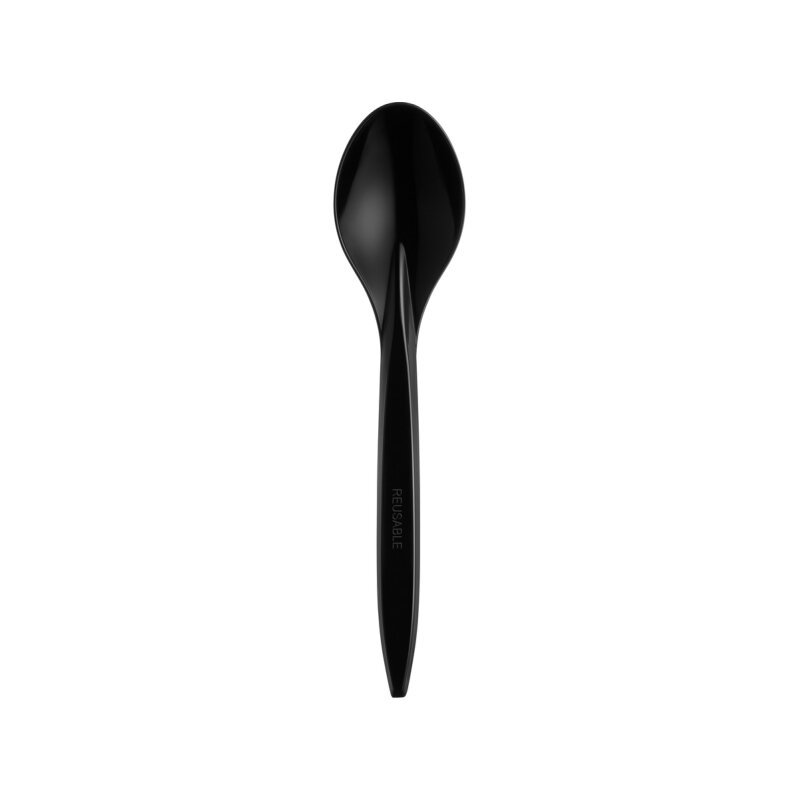 Daugkartinis šaukštas, juodos spalvos, plastikinis, 18 cm, 100 vnt.