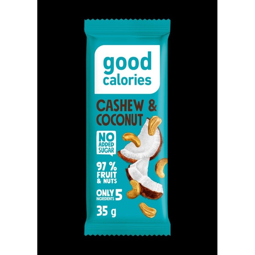Datulių batonėlis GOOD CALORIES, su anakardžiais, žemės riešutais ir kokosais, 35 g Datulių batonėlis GOOD CALORIES, su anakardžiais, žemės riešutais ir kokosais, 35 g