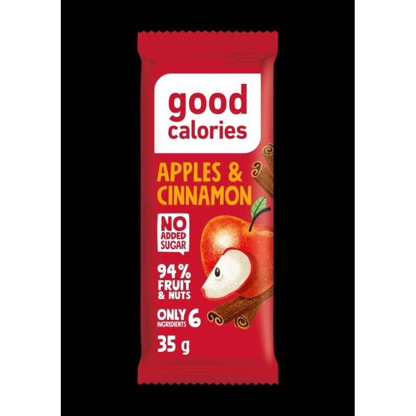 Datulių batonėlis GOOD CALORIES, su džiovintais obuoliais, anakardžiais ir cinamonu, 35 g