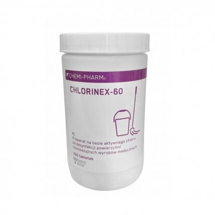 Dezinfekuojanti priemonė paviršiams, tabletėmis CHLORINEX-60, 300vnt Dezinfekuojanti priemonė paviršiams, tabletėmis CHLORINEX-60, 300vnt